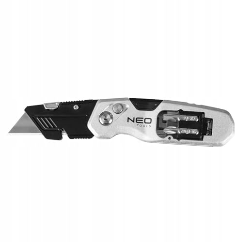 NEO TOOLS Professional Universal Klappmesser (inkl. 3 Ersatzklingen) - Teppichmesser Faltbares Cuttermesser Universalmesser für Handwerker - Klappmesser für Teppich, Tapeten und Karton