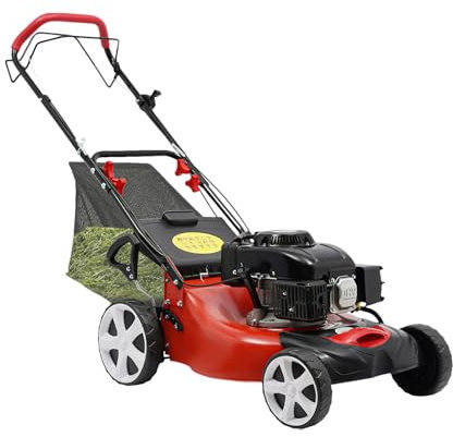 4 kW Benzin-Rasenmäher 140cc 4-Takt-Einzylinder-Benzinmotor 51 cm Schnittbreite 8 Mähhöhen einstellbar 60-Liter-Auffangbehälter klappbar Ideal für kleine und mittlere Gärten
