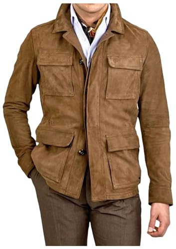 MERCH ATTIRE Chaqueta de gamuza Field M65 para hombre, con múltiples bolsillos, cuello alto, abrigo safari, XL