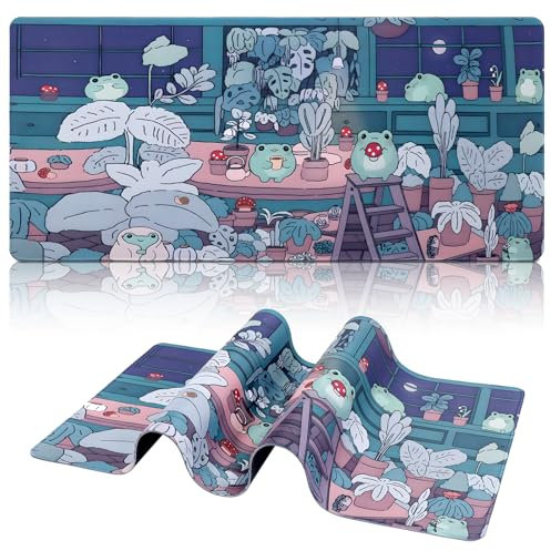 Yimomoyi Tappetino Mouse XXL, 900x400x3mm Tappetino Gaming, Mouse Pad con Base in Gomma Antiscivolo, Impermeabile Mousepad, Tappetino Scrivania Grande con Bordi Cuciti (Rana)