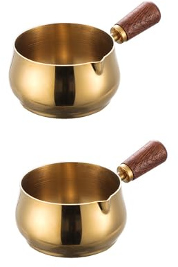 Mini Reusable 304 Stainless Steel Sauce Pan - 2PCS (Golden, 100ML) Chocolate Melting Pot & Barbecue Sauce Bowl Tea Soup Warmer
