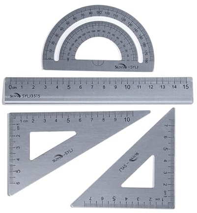 DOETYD Geometry Sets with Protractor Square Triangle Ruler Metal Ruler Protractor Set for Students Office Math Geometry 4 PCS
