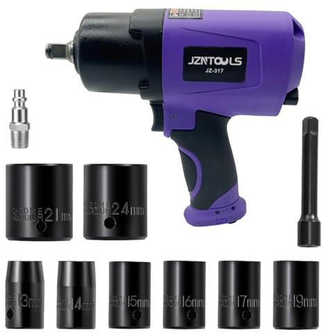1/2-Inch 1250 ft-lbs High Torque Pneumatic Impact Wrench, Heavy Duty Twin Hammer Air Impact Tool Gun Kit , 8pcs CR-V Steel Socket Set for Car Tire Changing, Truck Repair, Home Garage & Industrial Use