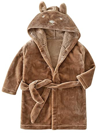 SRTUMEY Peignoir à capuche personnalisé en polaire pour enfants - Avec oreilles d'ours en peluche - Cadeau de Noël pour garçons et filles, marron, 2-3 ans