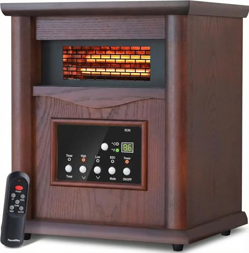 Nordic Hygge Portable Space Heater, 1500W Electric Infrared Heater for Indoor Use, Living Room, Bedroom, Office - Remote Control, 12H Timer, 3 Heat Settings, Overheat & Tip-Over Safety, Dark Walnut
