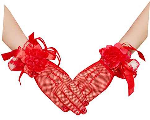 VALICLUD 1paar Kurze Elegante Brauthandschuhe Aus Netz Mit Blumenmuster Romantische Hochzeitsaccessoires Rot Für Frauen Einstellbare Für Besondere Anlässe Wie Hochzeiten Bälle Und