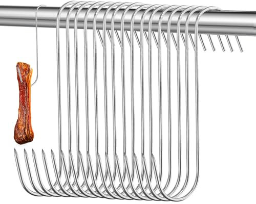 REBECASKYENS 20 ganci per carne in acciaio inox, a forma di S, per affumicatura a caldo e freddo, per pollo, caccia, fumo a coste (13 cm)