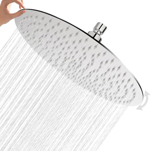 Pommeau de Douche Inox 12 Pouce/30CM - Tete de Douche Pluie, Douche Economie d'Eau Universelle Filetage 1/2 Pouce, Rotatif 360°, Facile à Installer et à Nettoyer (12″ rond)