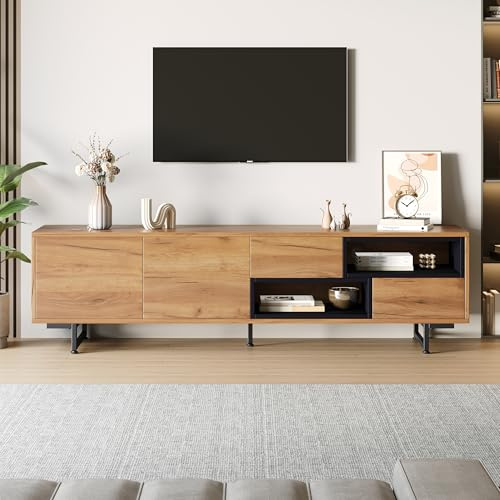 FAYICIC Armario bajo para TV, múltiples funciones de almacenamiento, tablero de partículas de color madera, puede contener hasta 70 pulgadas televisores de 173 x 38 x 48 cm