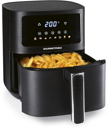 GOURMETmaxx AirGenius Heißluftfritteuse - 4,5 L Airfryer | Fritteuse mit 6 Funktionen, 8 Programmen | Minibackofen - Fettarme Speisen für max. 3 Personen | Heißluftfritteuse mit Farbdisplay, Touch