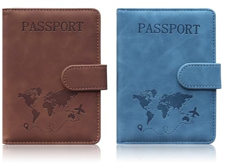 Prizmxed 2 Stück Reisepasshülle, RFID-Diebstahlschutz, Reisepass-Organizer, Magnetschnalle, leicht und tragbar, unverzichtbar für Geschäftsreisen (2, Braun+Blau)