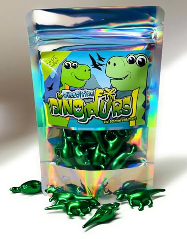 Dissolvable Dinosaurs - 15 x Kiwi Scented Bath Pearls. Bath Oil Pearls, Bath Oil Beads, Fruity Bath Relaxation. 90s Retro Gifts. Dino Dinosaur Themed Gift