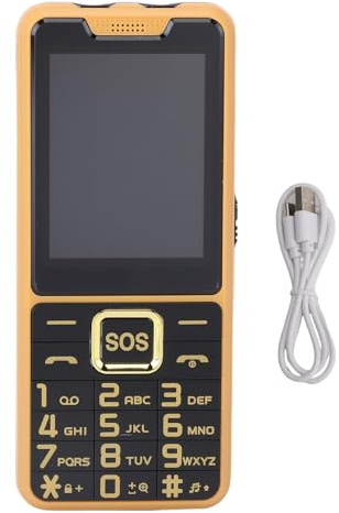 Oreilet Seniors Cell Teléfono, Pantalla de 2.6 Botones Grandes Teléfono Móvil Simple con Doble Ranura SIM, SOS, Linterna, Calculadora, Radio FM, para Personas Mayores, Ancianos, Padres (Gold)