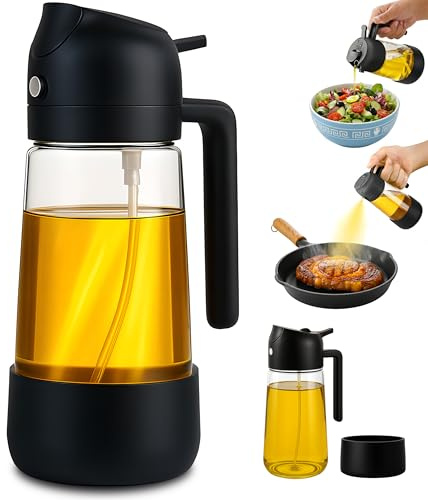 Vitachy Vaporisateur Huile et Vinaigrier 2 en 1 (470ml) - Bouteille Verre avec Base Silicone Antichoc - Spray Huile Cuisine pour Air Fryer, Salade et Barbecue - Huilier Antifuite