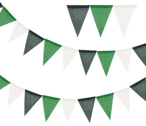 24pcs Banderines Verde Blanco, Guirnalda Banderines Triangulares 8M, Banderines Decoración Verdes Blanco para Cumpleaños Boda Fiesta Jardín