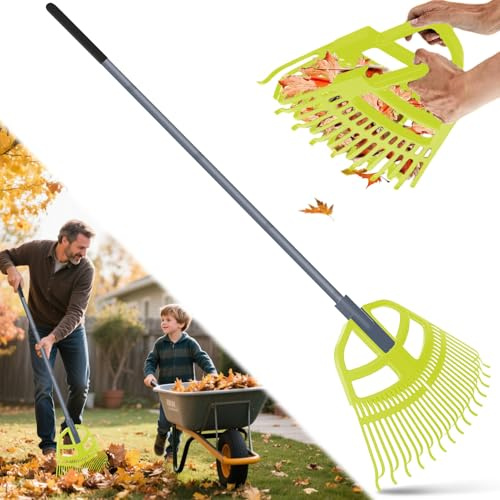 Rastrillo de hojas de jardín 2 en 1 y palas de hojas, rastrillo de hojas ajustable para césped con agarrador, rastrillos de mano para recoger hojas, agujas de pino, grava