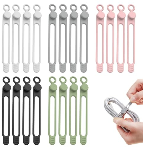 Data Cable Organizer, 2025 New Cable Ties, Silicone Cable Ties Reusable Cable Management Organizers Multipurpose Elastic Cord Organizer for Bundling and Fastening Cables (20PCS)