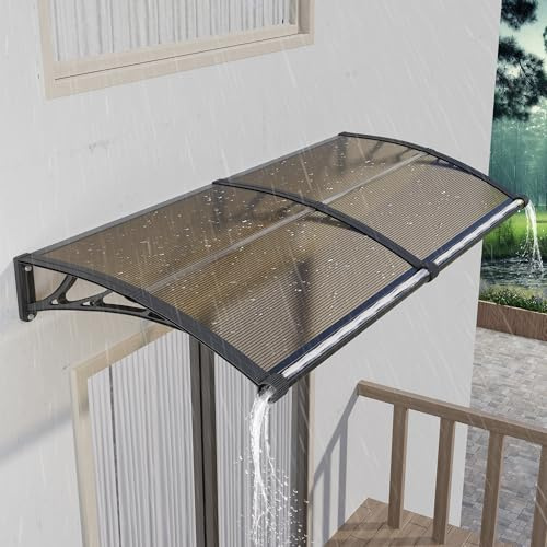 NEBAIKA 40 * 80 Window Door Awning Exterior with Large Drainage Gutter, UV/Rain/Snow Protection Polycarbonate Hollow Sheet Overhang Canopy, Outdoor Awnings for Door Entrance Patio/Porch/Deck Brown