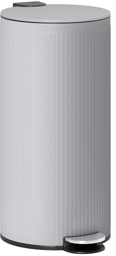 HOMCOM Poubelle Cuisine 30L, Poubelle à Pédale en Métal avec Seau Intérieur Amovible, Couvercle en Bambou à Fermeture Douce et Maintien en Ouverture, pour Cuisine, Bureau, Maison, Gris Clair