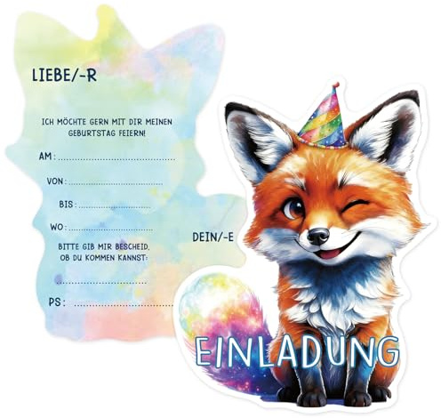 Huahuanghui 12× Einladungskarten Kindergeburtstag Fuchs | Einladungskarten Kindergeburtstag Mädchen Junge, kindergeburtstag einladungskarten Tiere für Kinderparty, Geburtstagsfeiern