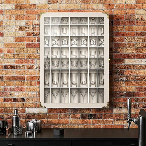 Nisorpa Wall Display Cabinet Lockable with Acrylic Door - 49 Slots, Wall Mounted Shot Glass Display Case, Wooden Display Cabinet, White