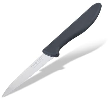FACKELMANN Nirosta Tomatenmesser gezahnt – 19 cm Edelstahlklinge mit Wellenschliff, ergonomischer Griff, Grau-Schwarz