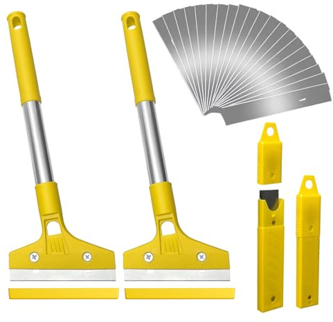 Golgner Lot de 2 décapants de papier peint avec 20 lames, grattoir à papier peint avec poignée en caoutchouc, grattoir de 32 cm avec housse de protection, pour peinture murale, carrelage de sol