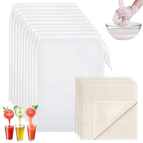 13 Pièces Sac a Lait Vegetal 10 Morceau De 20 נ30 cm Et 3 Morceau De 50 נ50 cm Etamine Alimentaire Réutilisables Lavables Avec Cordon De Serrage Pour Le Fromage Maison Les Jus De Fruits