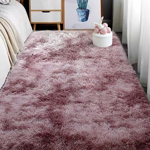 ZTAOPSH Flauschiger Hochflor Teppich 140 x 160 cm Hochflor Flauschig Flauschig Teppich Pflegeleicht Und Robust für Schlafzimmer Kinderzimmer, Bettvorleger Matte, Pink Lila