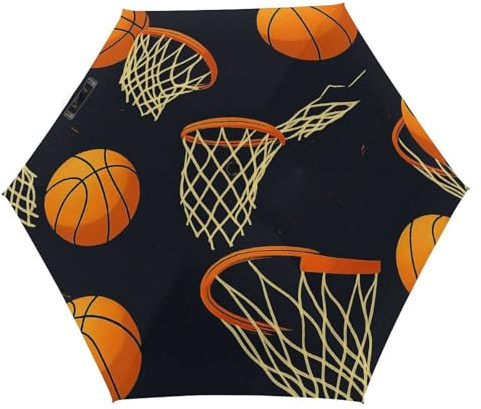 EXCXCG68M Basketball Hoop And Balls 5 Folding Umbrella With Uv Water Repellent Protection