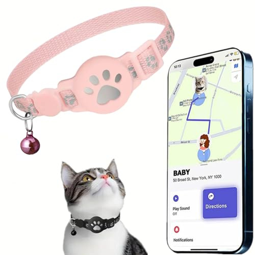 GPS Cat Tracker-halsband, GPS-spårarhalsband för katter och hundar, utan prenumeration och SIM, kompatibel med iOS/Android/HarmonyOS, IPX5 stänksäker (iOS, rosa)