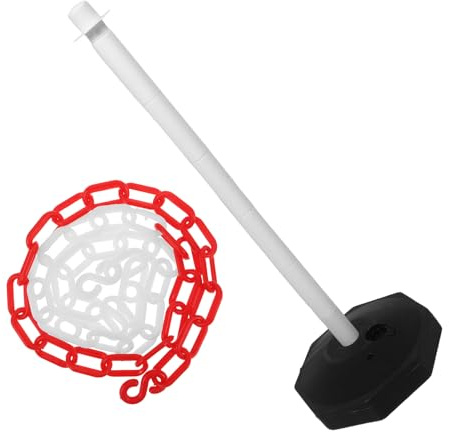 Gatuida Plastic Water-fillable Traffic Safety Bollard Post with 3.3ft Red-White Chain, White Plastic Delineator Barrier for Road Safety, Parking and Construction Site Control