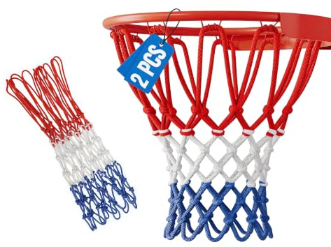 2PCS Basketball Net Replacement 12 Loops Heavy Duty Outdoor Basketball Net Free Standing Basket Ball Net All Weather Anti Whip Standard Netball Net for Family Use