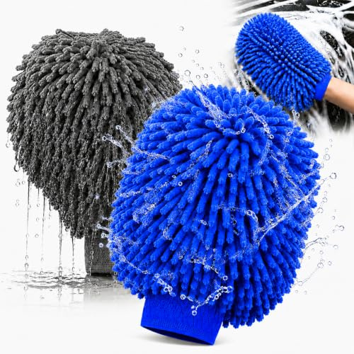 2 StüCk Mikrofaser Waschhandschuh Auto, AutoReinigungsset, Grau+Blau | Extra Weich, Extra Saugstark, Auto Reinigung, Perfekt FüR Autopflege Und Fensterreinigung