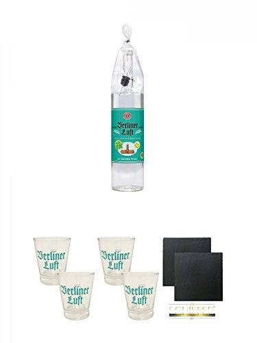 Berliner Luft Magnum Flasche Das Original 3,0 Liter + Berliner Luft Shot Glas 4cl 2 Stück + Berliner Luft Shot Glas 4cl 2 Stück + Schiefer Glasuntersetzer eckig ca. 9,5 cm Ø 2 Stück