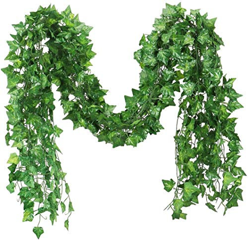 Seenew Artificial Ivy Garland, 12 Pack 84 Feet Fake Ivy Hanging Vines, Green Leaves Fake Plants for Wedding, Party, Garden, Office, Bedroom Decoration(Ivy Leaves)