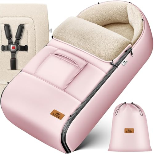 Kidiz® Babyfußsack Winterfußsack Kinderwagen, Universal Fußsack Buggy/Babyschale mit Lammfleece, 3- & 5-Punkt-Gurt, wasserdicht, winddicht, Reißverschluss, Baby Kuschelsack Winter, waschbar, Rosé Gold