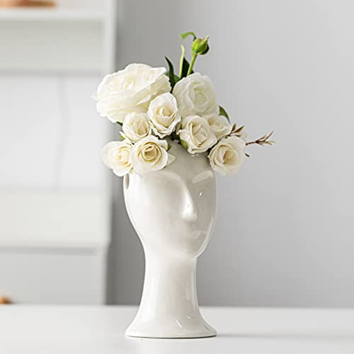 Vase Weiß Keramik,kleine vasen für tischdeko,Blumenvase Desktop Skulptur Ornament,Abstrakte Kopf Modell Kunst Vase für Wohnzimmer Schlafzimmer Büro Moderne Dekorative Geschenke,Vase weiß