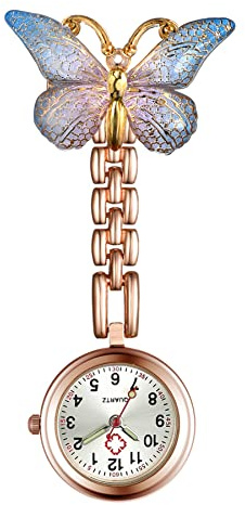Avaner Krankenschwesteruhr Schwesteruhr Kitteluhr FOB Uhr Pflegeruhr Schmetterling Dekoration Pflegeruhr mit Pin Analog Quarzwerk FOB Ansteckuhr für Arzt Doktor Medical