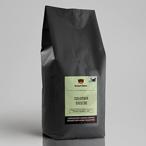 Green Coffee Beans 1kg - Unroasted Raw Coffee Beans For Home Roasters And Roasting - Colombia Excelso - Brown Bear - Washed Process - Arabica Castillo Caturra Colombia Typica
