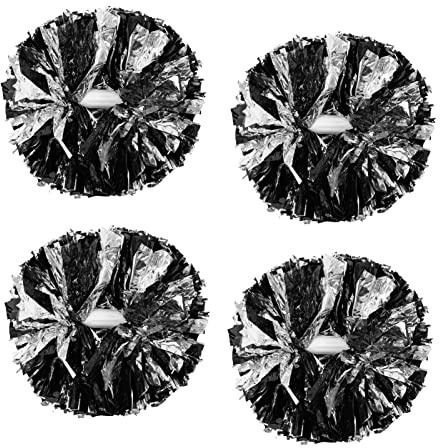 CREATIEE-PRO Cheerleader-Pompons, Cheerleader-Pompons, Schwarz, Silber, 4 Stück | 2 Paar Metallic Cheering für Schule Sport Tanzspiele Team Spirit Cheer