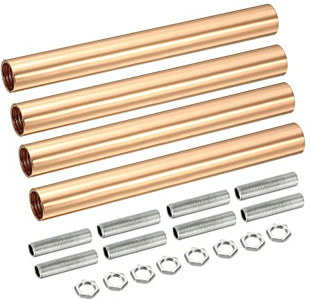 sourcing map Éclairage Luminaire Fixation Fileté Extension Tige Trousse, M10 Filetage 3.94 Accouplement Écrou Rond Manchon Connecteur avec Fileté Tuyau Hexagonal, Français Doré 4 Ensemble