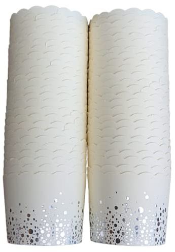 BAKE-IN-CUP Lot de 50 moules en papier sulfurisé jetables pour cupcakes et muffins (grands, confettis argentés)