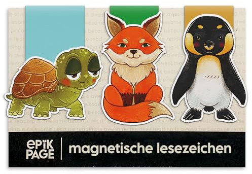 Magnetische Lesezeichen Kinder Magischen Tiere: Fuchs, Schildkröte, Pinguin – Kleine Geschenke für Schüler, Junge, Mädchen, Buchliebhaber – Hochwertige Schule Magnetlesezeichen Mitbringsel – 3er-Set