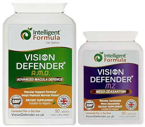 Vision Defender Advanced & MZ Pack Bien-être Oculaire - Formule AREDS2 Lutéine Zéaxanthine Méso-Zéaxanthine - Vitamines Yeux Vegan - 90 Jours 180 Capsules - UK