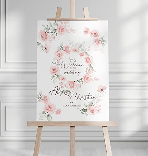 Manschin-Laserdesign Willkommensschild Aluverbund personalisiert - Made in Germany - Welcome Willkommen Schild für Hochzeit (80x55cm)