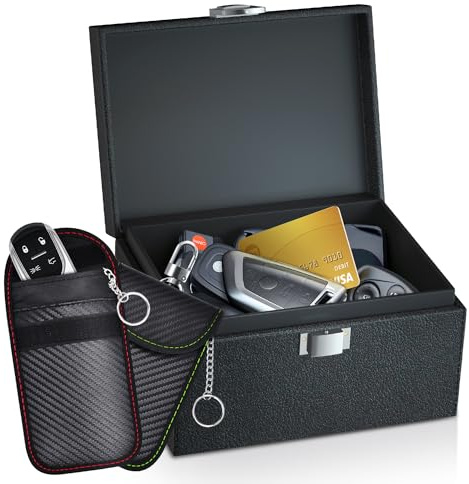 Faraday Schlüsselanhänger Schutz, Faraday Box für Autoschlüssel mit 2 Pack Faraday Taschen, RFID Box für Autoschlüssel, Autoschlüssel Signalblockierung Box für Autosicherheit (klein)