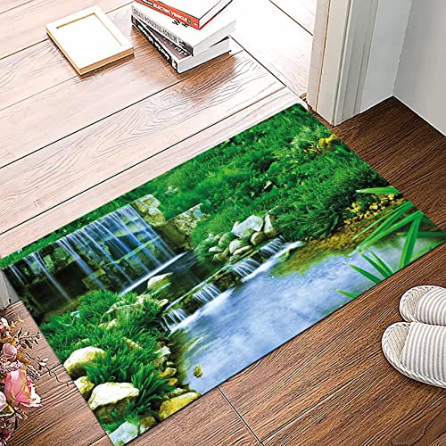 Badematte 50x80cm, Rutschfeste Badteppich, Natur, Wasserfall fließt die Felsen Laub Cascade in Forest Valley Bild, Farn g,Mikrofaser Badvorleger mit, Wasserabsorbierende Weiche teppiche für Badezimmer