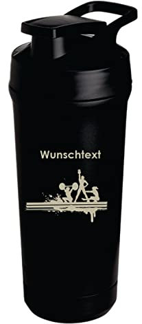Teemando® individuell gravierter Premium Edelstahl Shaker mit deiner Wunschgravur 750ml, auslaufsicherer Deckel, Shaker-Ball, spülmaschinengeeignet für Proteinshakes, Fitness Diät Geschenk (Schwarz)