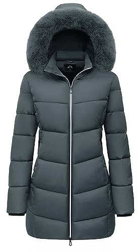 MOERDENG Women's Winter Windproof Warm Down Coats Waterproof Thicken Hooded fashions Puffer Jacket Dark Grey 03-M